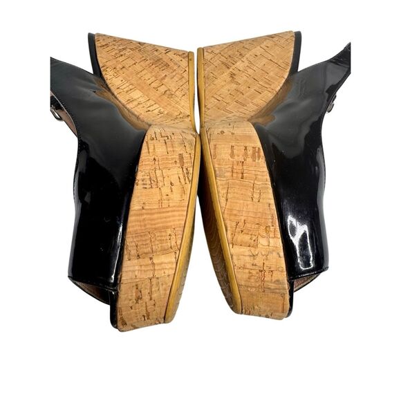 Stuart Weitzman black patent leather peep toe sling back wedges size 8.5 - Picture 8 of 14